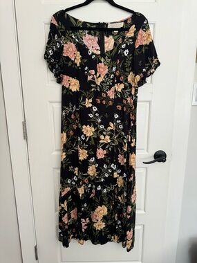 saltwater LUXE Black Maxi Dress with Pink & Cream Floral Print